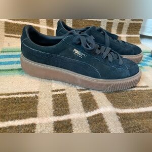PUMA Women's Black Suede Platform Sneakers